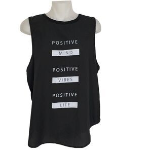 One Clothing LA Womens Tank Top Large Black Positive Mind Vibes Life Sleeveless